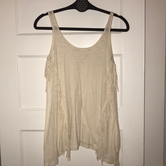 beige dressy flowy tank top with fringe - Picture 2 of 2
